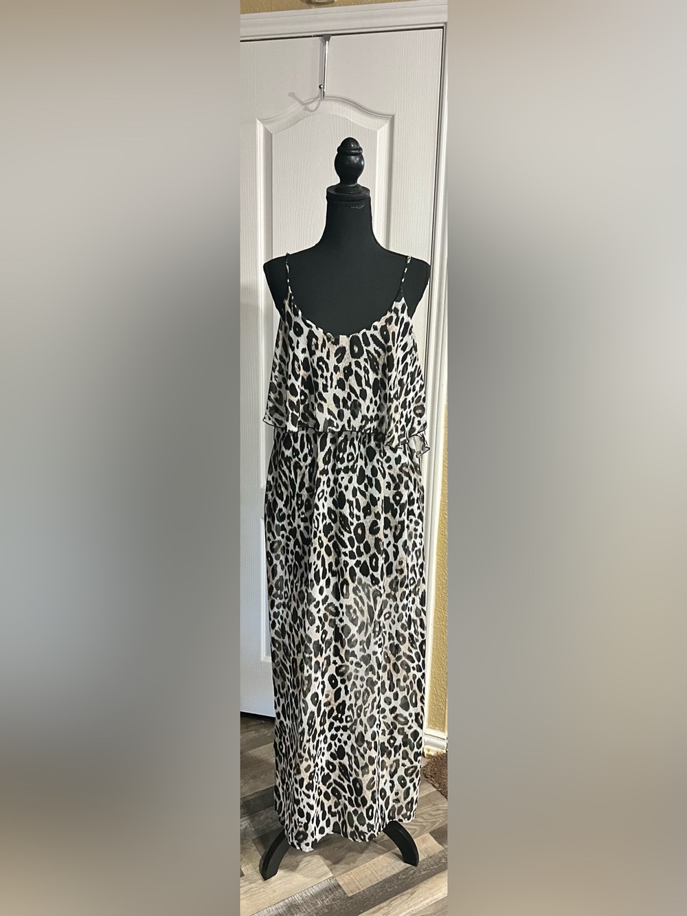 Ultra Flirt Black & White Leopard Print Maxi Dress